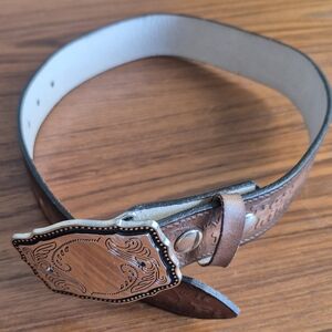 leather Tooled Brown Belt